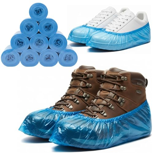 Easy8 Couvre-chaussures jetables, chaussettes, imperméables, patins pour maison, surchaussures, invités, protège-chaussures, en polyéthylène, longueur 38 cm, couleur bleu