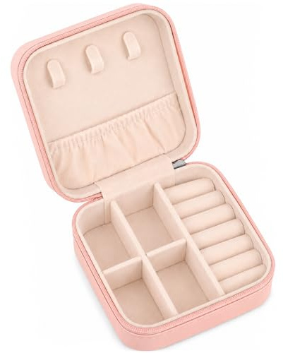 Viktauy Travel Jewellery Box, Mini Jewellery Box for Women, Jewellery Organiser, Portable Small Jewellery Storage Case for Bracelets Earrings Rings Necklace - Best Gift for Women Girls (Pink)