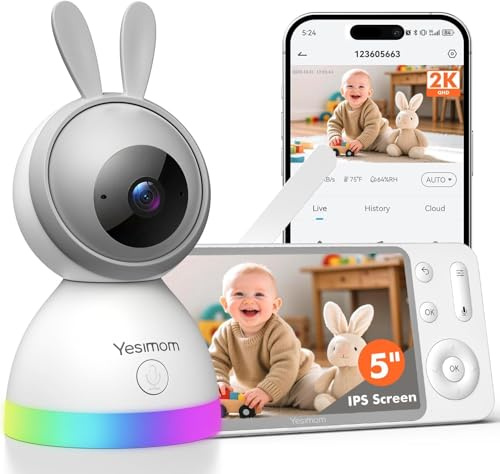 YESIMOM 2K 3MP Baby Monitor with 5 Screen, App and No-Glow Night Vision