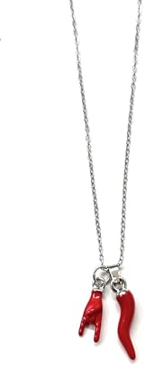 MODA MavillA Collier homme femme acier avec corne porte-bonheur et cornes en argent 925. Fabriqué à la main fabriqué en Italie