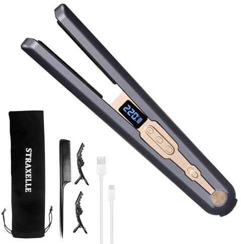 Fer à Lisser et Boucleur Sans Fil 2 en 1, 10000mAh Autonomie Longue Durée Lisseur à Cheveux Sans Fil, Écran LED avec 4 Niveaux de Chaleur (160°C-220°C), Outil de Coiffage Voyage (Bleu Foncé)