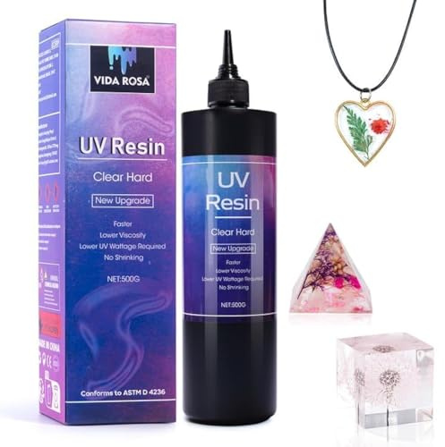 500g Resina UV transparente Tipo duro Nueva Fórmula Un minuto Curado Rápido Ultravioleta Solar Pegamento resina epoxi para Moldes/Joyas Colgantes Aretes Pulseras/Manualidades DIY