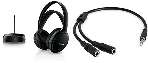Philips Shc5200/10 Auriculares TV Inalámbricos, Supraaurales HiFi Negro + Startech.Com Startech Muy1Mffs - Cable Adaptador Estéreo (2 X 3.5 Mm), Negro