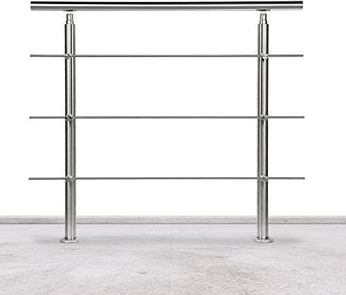 Lospitch Edelstahl-Handlauf Geländer für Balkon Brüstung Treppen mit/ohne Querstreben (80cm, 3 Querstreben)