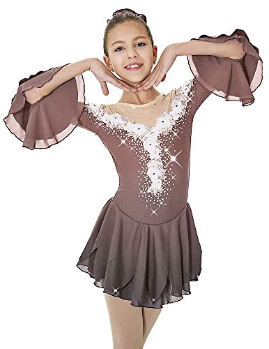 Figure Skating Dress Women's Girls' Ice Skating Dress Spandex Competition Crystal/Rhinestone Skating Wear,Brown,16Years