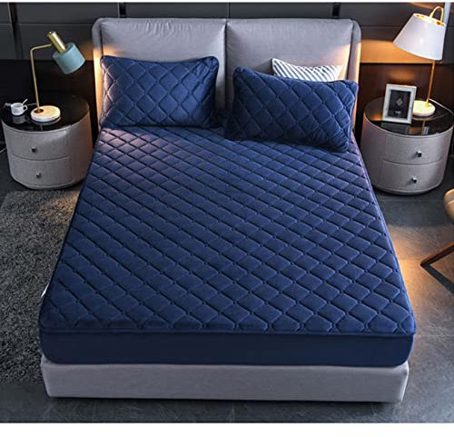 YUDEYU Gesteppte Schicht Spannbettlaken Weicher Kristall-Fleece-Stoff Einzelnes Doppelbettlaken Matratzenschoner Topper Spannbetttücher Fitted Sheets (Farbe : Blau, Größe : 120x200cm+26cm)