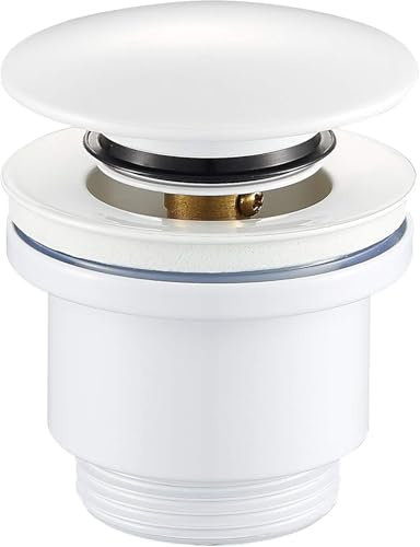 STARBATH PLUS - Desagüe para Lavabo - Válvula Universal de Clic Clac - Color Blanco Brillo - Compatible con Rebosadero y Sin Rebosadero - Ideal para Baños y Aseos