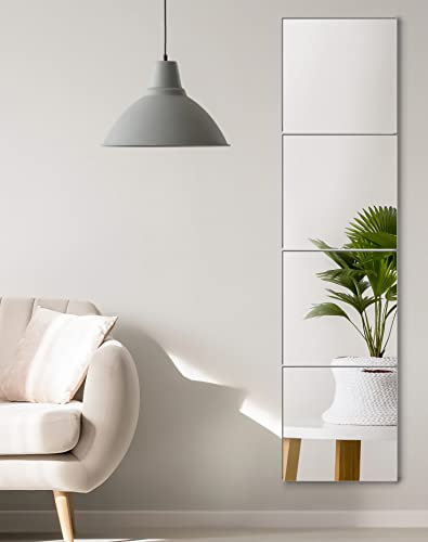 QWORK® 4 Stück Spiegelfliesen Selbstklebend, Klebespiegel, Acrylic Selbstklebende Spiegel, 20x20cm, Für Wohnzimmer, Schlafzimmer, Bad