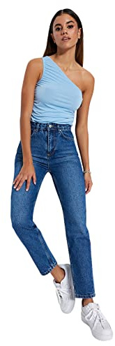 Trendyol Pantaloni da Donna a Vita Alta con Gamba Larga, Blu, 70