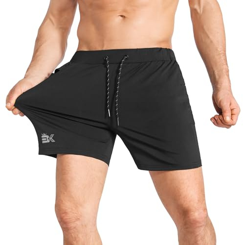 BROKIG Mens Stretch Gym Shorts Running Sport Training M Black