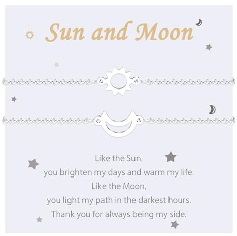 MANVEN 2PCS Bracciale Migliore Amico Bracciale Sole e Luna per Madre Figlia Sorella Coppie Regalo per Donna Bracciali 316L in Acciaio Inox Regalo di Compleanno per Donna Natale