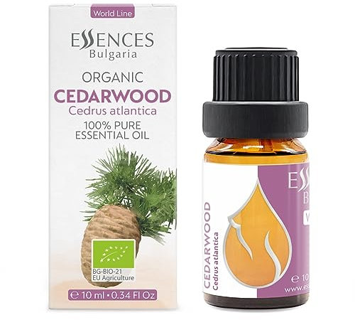 Essences Bulgaria Bio-Zedernholz Ätherisches Öl 10ml | Cedrus atlantica | 100% Naturrein | Unverdünnt | Therapeutischer Grad | Aromatherapie | Kosmetik | Tierversuchsfrei | Gentechnikfrei | Vegan