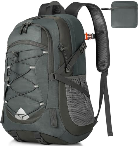 IGOLUMON Hiking Backpack 40L Lightweight Foldable Backpack for Men Women Durable Water Resistant Daypack Rucksack for Camping Cycling Climbing Walking Mountaineer Outdoor Sports (Grey)