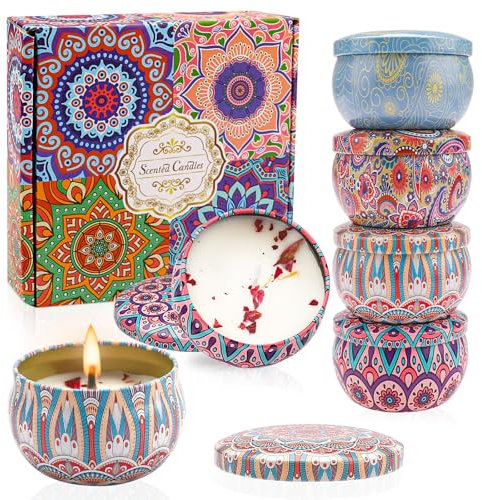 ALLAVA 4 Stück Duftkerzen Geschenkset, Natürliches Sojawachs Duftkerzen Set, Kerzenset zum Stressabbau, Duftkerze für Weihnachten, Geburtstag, Valentinstag, Aromatherapie, Hochzeiten (A)