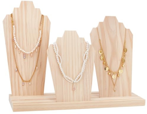 PH PandaHall Espositori per Collane in Legno con Supporto a 3 file e 3 Espositori Rimovibili Organizzatore di Collane per Primavera Estate Venditori Organizzazione Vetrina per Gioielli