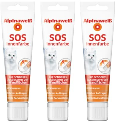 Alpinaweiß SOS Innenfarbe – weiß – praktische Tube zum Ausbessern von Wandflächen – hohe Deckkraft & leicht zu verarbeiten – 100 ml 3er Pack