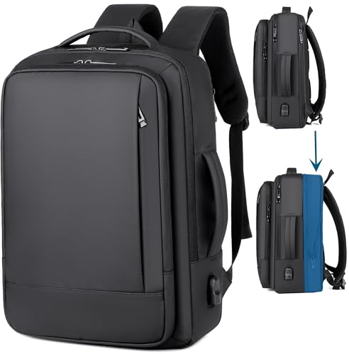 Kommodum - Zaino Porta PC da Uomo Viaggio Bagaglio a mano Estendibile Valigia Borsa Computer Portatile Custodia Notebook fino ai 15.6 pollici Con Ricarica USB per Lavoro Viaggio Scuola Nero KM3