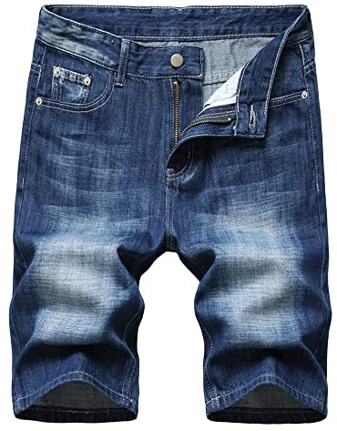 DGKaxiyaHM Short en Denim Vintage DéChiré Short Droit en Jean Moto Biker à Taille Moyenne Short en Jean DéLavé Et Usé (Bleu1,42)