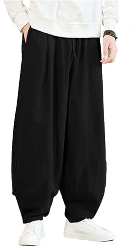 YOYOBABY 003,5XL, Herren Tai Chi Hose Baumwolle und Leinen Kordelzug Kung-Fu-Tai-Chi-Hose Weich Atmungsaktiv Bloomers Lose Taschen Weite Hosenbeine Yoga Trainingshose