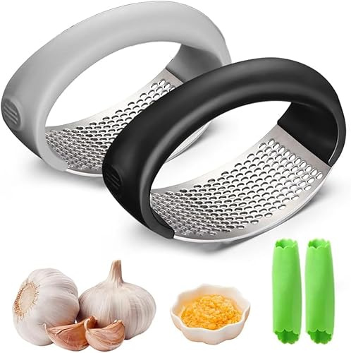 Garlic Press - Garlic Press Rocker Stainless Steel - 2024 Newest Garlic Crusher, Cooking Utensil Garlic Slicer Garlic Press Rocker for Chopped Vegetables Uses (2Pack)
