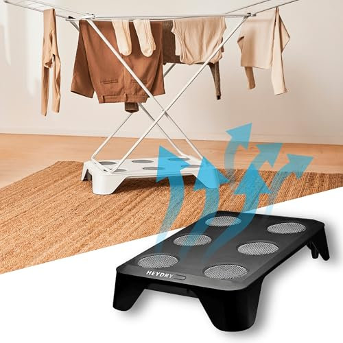 HEYDRY Die Wäschetrockner Alternative für Wäscheständer doppelt so schnell trockene Wäsche - schonend klein mobil energiesparend platzsparend Trockner Ventilator Lüfter anthrazit