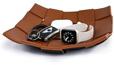 Valet Tray PU Leather Key Holder Bowl for Men Entryway Table Nightstand Desk Tray for Wallet, Keys Men's Gift - Brown & Black, 9.8 L x 9.8 W x 2 H