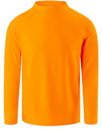 OYJ Boys Swim Shirt Long Sleeve Rash Guard UPF+ 50 Quick Dry Lightweight Rashguard for Surfing Beach Swim Top 8-10Y Orange