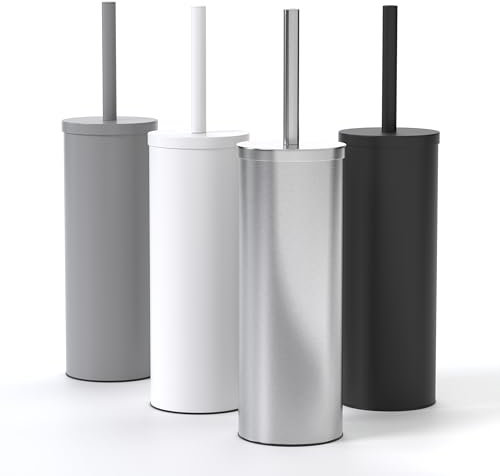 SAVEGA Escobilla Baño Silicona – Escobillero Baño Acero Inoxidable con Tapa Protectora – Escobilla WC Higiénica con Diseño Moderno (Plata)