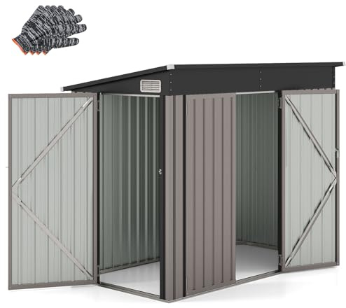 COSTWAY Gartenhaus Metall, 235 x 117 x 185 cm, Gerätehaus mit Vordertür & Seitentür & Pultdach, Geräteschuppen abschließbar, Gartenhütte Gartenschuppen, Garten Schuppen Outdoor (Hellbraun)