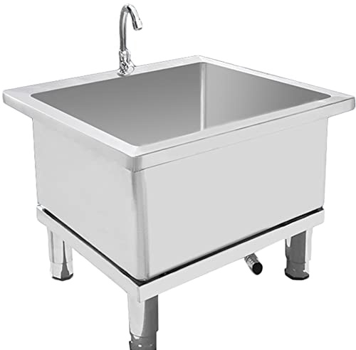 Fregadero de Piso de Acero Inoxidable Comercial con desagüe y Grifo - Fregadero de Servicio Independiente estación de Lavado para el hogar,60 centímetros