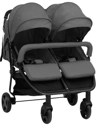 Genérico Carrito para Gemelos de Acero Gris Oscuro y Negro,Bebés y niños pequeños,Transporte de bebés,Cochecitos de bebé,Gris,14.58 KG,10360