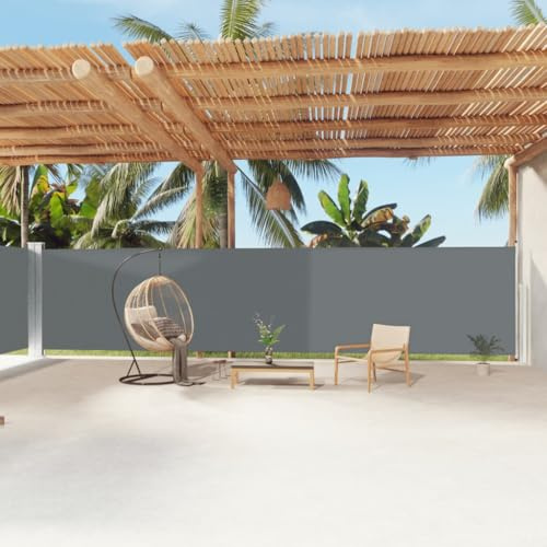 Tenda da sole laterale allungabile, 180 x 1200 cm, antracite, tenda laterale in tessuto di poliestere antracite, larghezza 180 cm, tenda con meccanismo di avvolgimento automatico