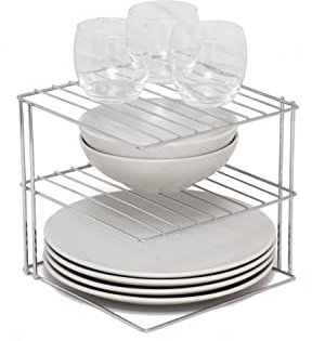 simplywire – Portapiatti a 3 ripiani - Organizer per armadietti da cucina – Cromato - Quadrato