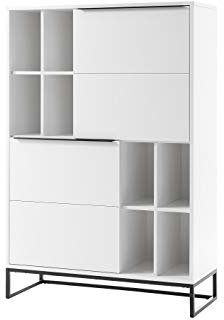 Highboard Schrank Metall matt modern Industrial Style weiß schwarz 100 cm Lilie M48158WS2