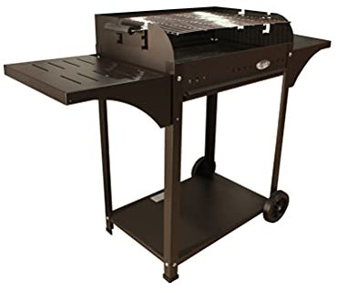 Barbacoa grande carbón rectangular 60x40 cm Chapa, barbacoa con laterales, ruedas y parilla 3 alturas