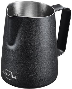 SILBERTHAL Milchkännchen Edelstahl 350ml schwarz - Professionelles Barista Zubehör mit Latte Art Ausguss - Milchschaumkännchen für Siebträger