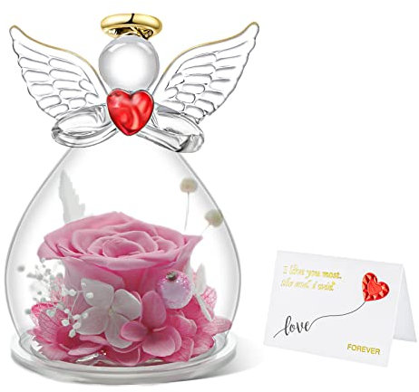 Ewige Rose Engel Figur Geschenke für Mama, Infinity Rose Schutzengel Blume Geschenke für Frauen, Geburtstagsgeschenk für Frauen Oma Geschenk Freundin Geschenke zum Weihnachten Geburtstag Jahrestag