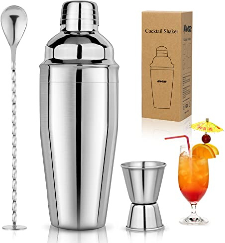 708 ml Cocktail Shaker Set Martini Shaker Set Bartender Set med Margarita Mixer Drink Shaker, Mätjigger och blandsked – professionella 18/8 rostfria barverktyg för blandade drycker