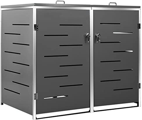 KOIECETA Mülltonnenbox für 2 Tonnen Abschließbar Rostfrei Müllbox Mülltonnenverkleidung Mülltonne Müllcontainer Gartenbox 138x77,5x115,5cm Edelstahl Anthrazit