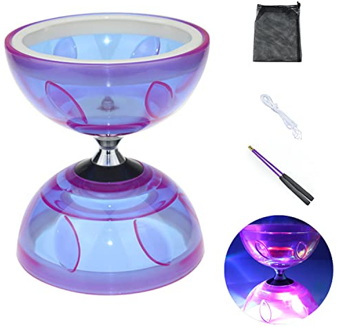 Diabolo Chinese Yoyo Set ,Triple Bearing Diabolo Chinese Yo-yos Juggling Toys with Colorful LED Diabolo with Diablo Sticks, Diabolo String&Net Bag, Easier Start/ Faster/ Stable&Lasts Longer (Purple)