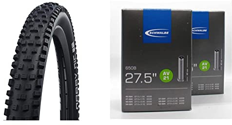 Schwalbe Unisex – Erwachsene Reifen Nobby NIC HS602, schwarz, 27 Zoll & Unisex-Adult AV21 Fahrradschläuche, Schwarz, 27.5''