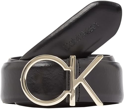 Calvin Klein Damen Gürtel Re-Lock Logo Belt 3,0 cm Ledergürtel, Schwarz (Ck Black), 90 cm