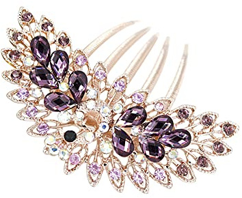 Peigne à Cheveux en Strass pour Femmes Peigne à Cheveux en Paon Élégant Et Délicat Strass Paon Mariée Mariage Chignon Insert Peigne Pince à Cheveux Bijoux de Tête pour Femmes Et Filles (Violet)