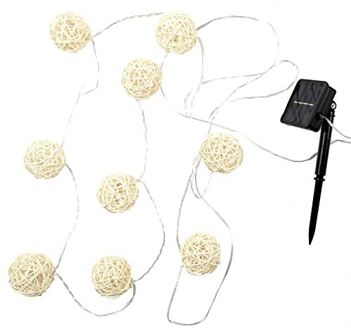 HOME DECO FACTORY, Guirlande extérieure solaire en rotin 165 cm Guirlande Lumineuse Solaire avec Boules en Rotin, Etanche, Décoration pour Jardin, terrasse, Balcon