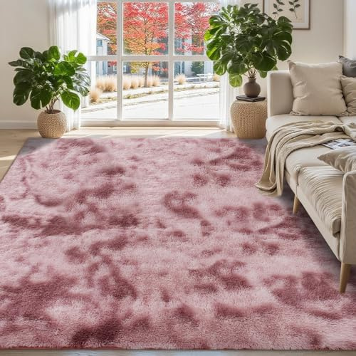 ISMOL Tapis Doux et Moelleux pour Salon, Chambre à Coucher, Bureau - Décoratif pour Extérieur, Couloir - Moderne à Poils Longs (Rose Couplé, 90 x 150 cm)