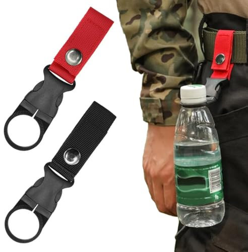Lot de 2 anneaux de bouteille en nylon avec boucles pour bouteille d'eau, clip de ceinture avec crochet pour lanière, clip de ceinture pour porte-bouteille d'eau pour camping en plein air, randonnée