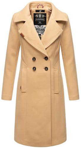 Navahoo Abrigo cálido de lana de invierno para mujer, tallas XS a 3XL, beige, XXL