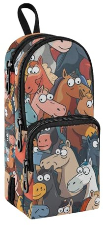 Trousse à crayons de grande capacité avec compartiment pour étudiants enfants en forme de cartable fourniture scolaire pour l'école, le bureau, le travail, Chevaux colorés, Taille unique, Mallette
