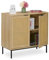 Relaxdays Aparador, 2 Puertas de Ratán, Patas de Metal, 76x80x35 cm, Armario Auxiliar Salón, Pasillo, Natural y Negro, Plástico, Tablero de Fibras, Acero