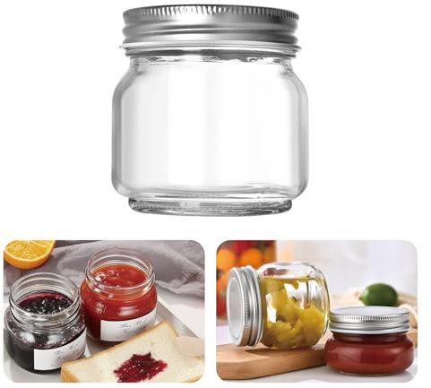 Tarros Mason de 5 a 32 onzas, tarro Mason de boca ancha con tapas herméticas, tarros de vidrio para fermentar, encurtir, preparación de comidas, avena nocturna y centros de mesa (plata, 250 ml)